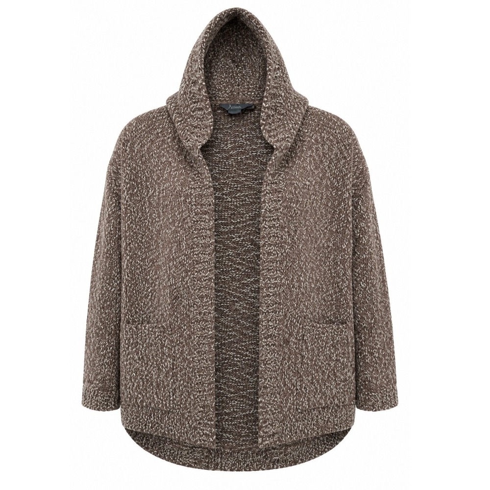 Natural Reflections Cardigan Womens L Brown Marled Open-Front Hooded Cabincore